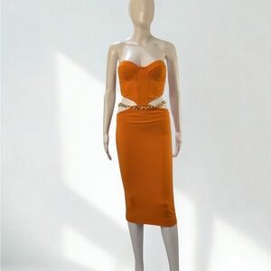 Michael Costello x REVOLVE NWT Strapless Orange Dress w/ Chain Detachable belt